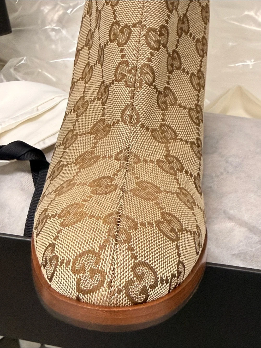 Gucci Lisa Monogram Canvas Thigh High Boots